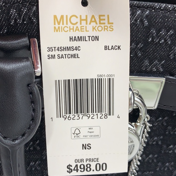 Michael Kors Hamilton Small Logo Embossed Washed Denim Satchel black color - Picture 15 of 15